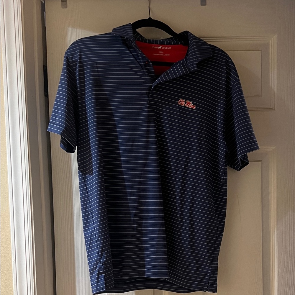 Ole Miss Horn Legend Navy Striped Polo Shirt for Men